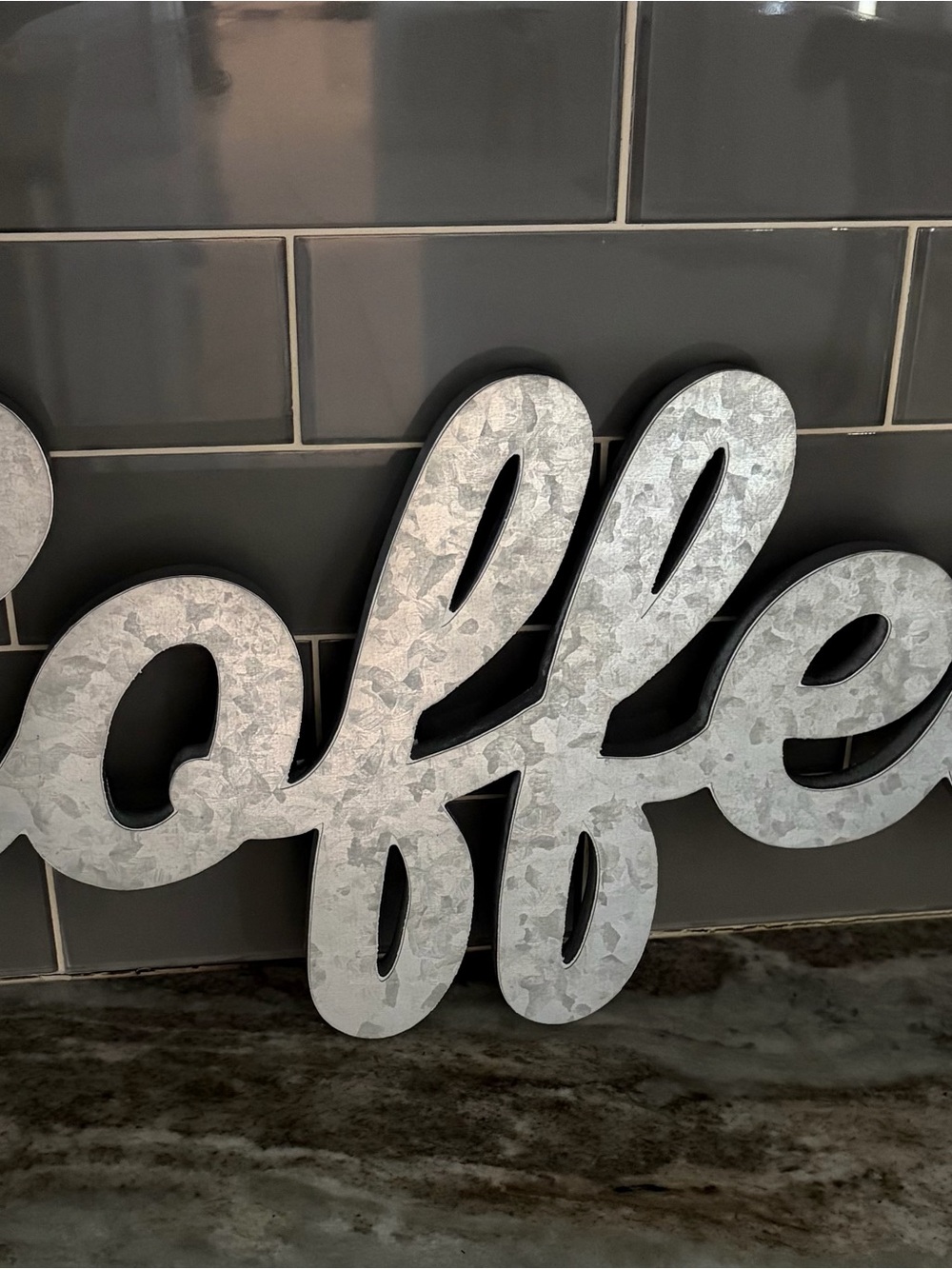 Home Wall Decor "Coffee" Galvanized Metal Script Sign - Silver